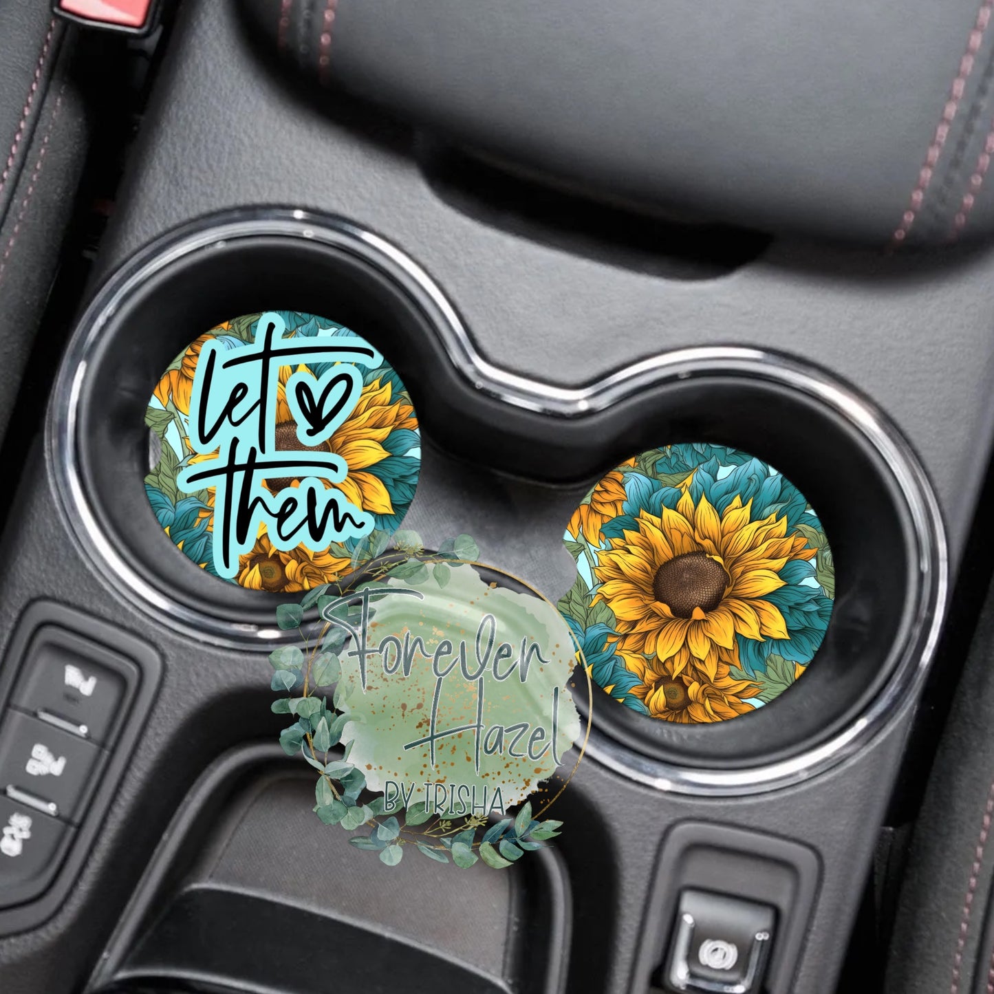 Let Them Sunflower Car Coaster Set