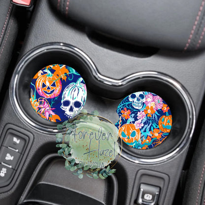 Skulls & Pumpkins Car Coaster Set