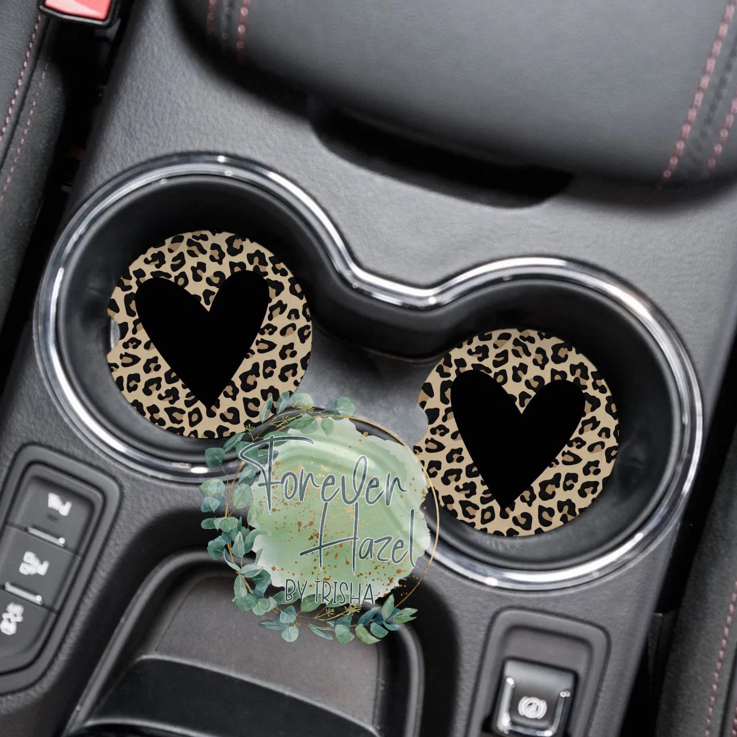 Cheetah Black Heart Car Coaster Set