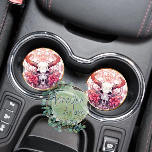 Ornate Skull Car Coaster Set