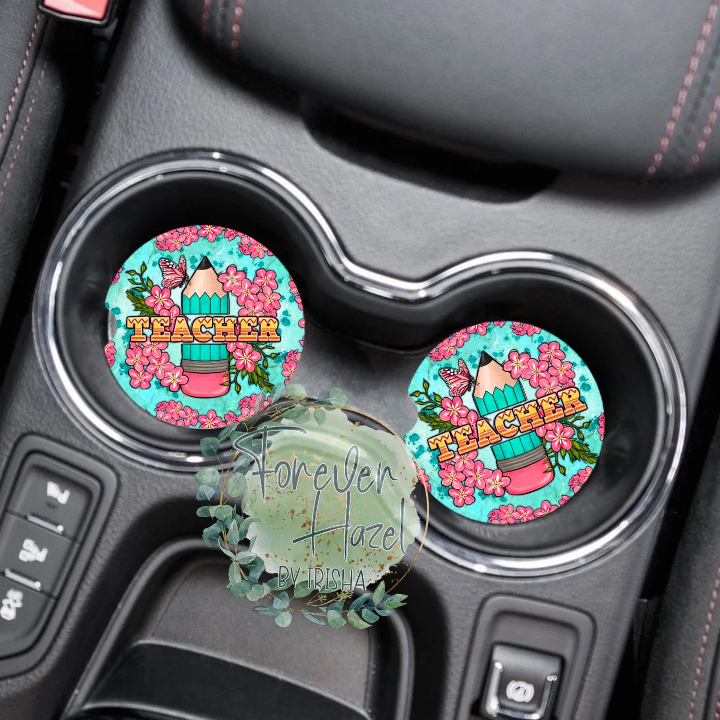 Floral Teacher Car Coaster Set