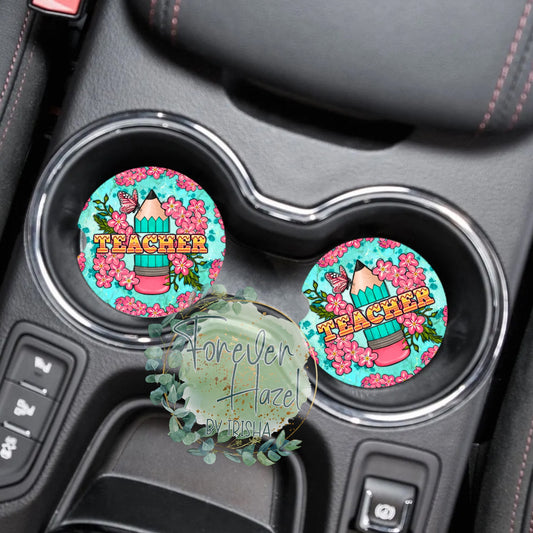 Floral Teacher Car Coaster Set