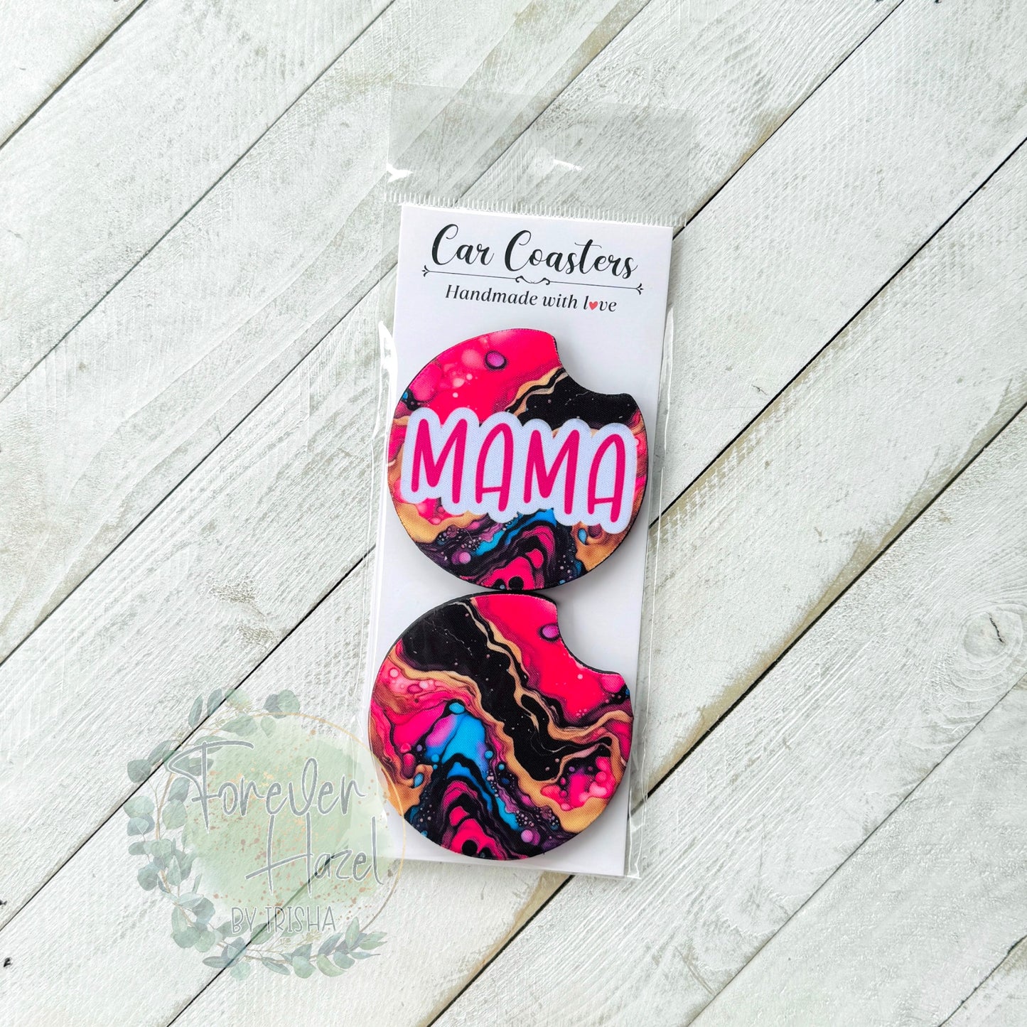 Pink Marble Mama Car Coaster Set