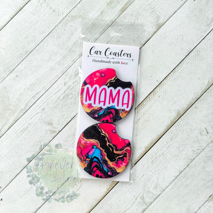 Pink Marble Mama Car Coaster Set