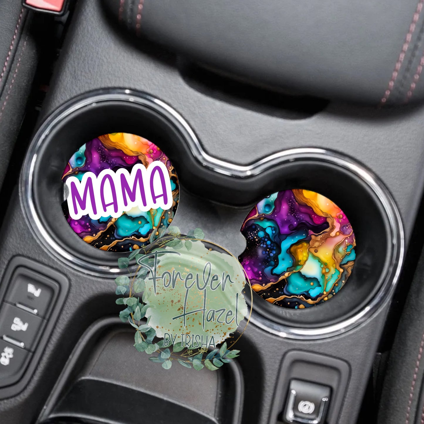 Rainbow Marble Mama Car Coaster Set