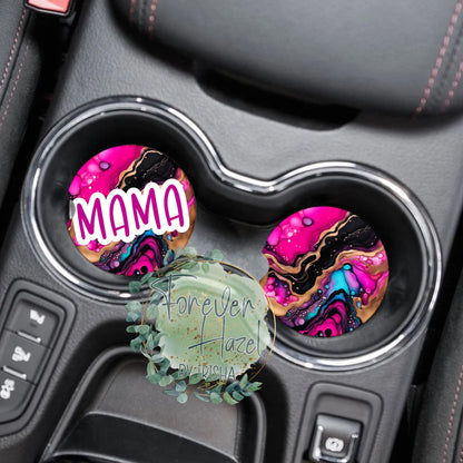 Pink Marble Mama Car Coaster Set