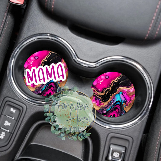 Pink Marble Mama Car Coaster Set