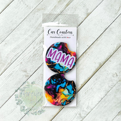 Rainbow Marble Mama Car Coaster Set