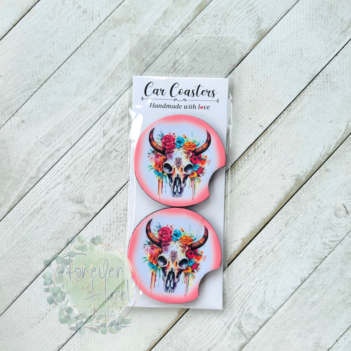 Floral Skull Car Coaster Set