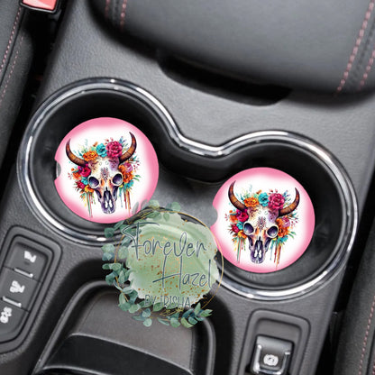 Floral Skull Car Coaster Set