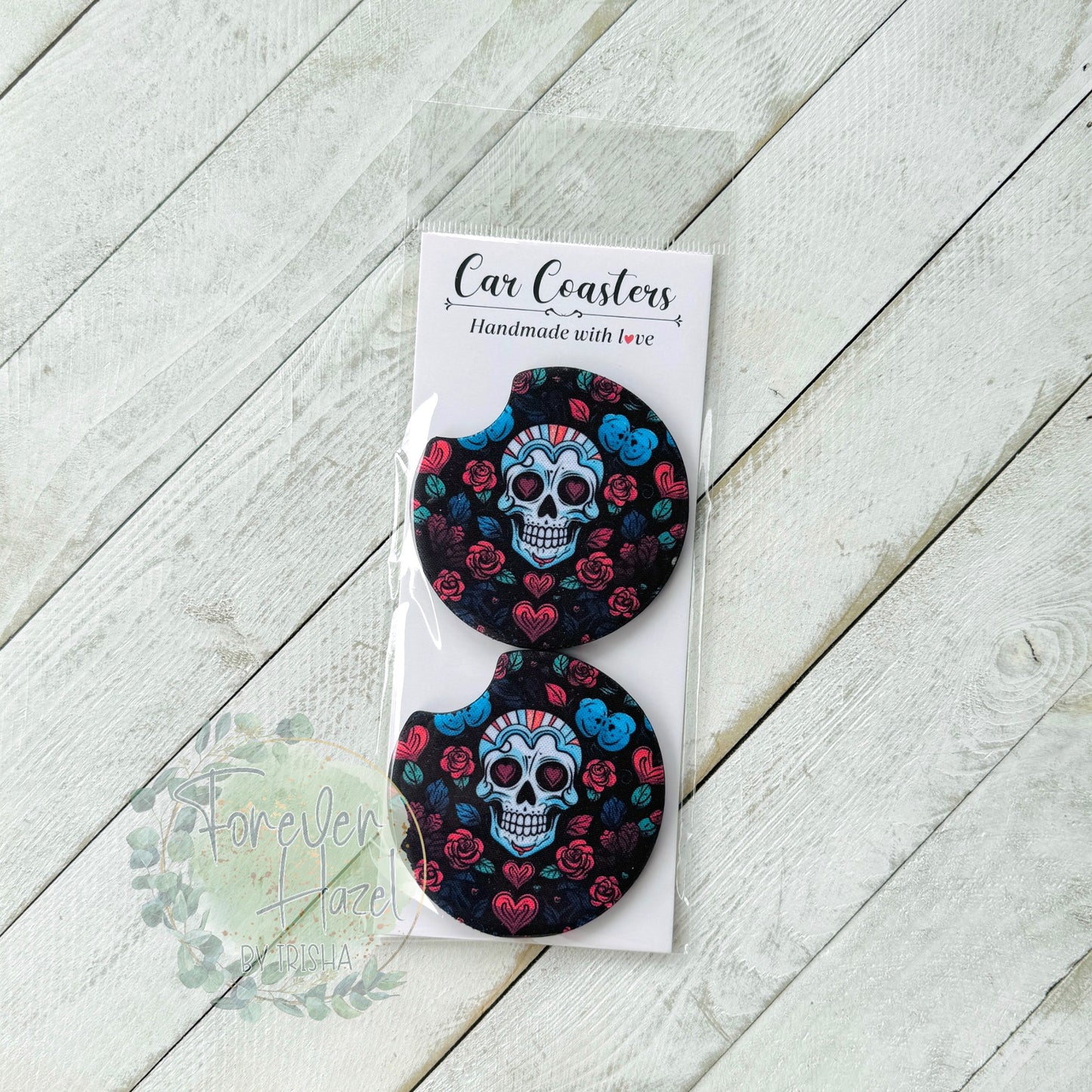 Floral Skulls Car Coaster Set