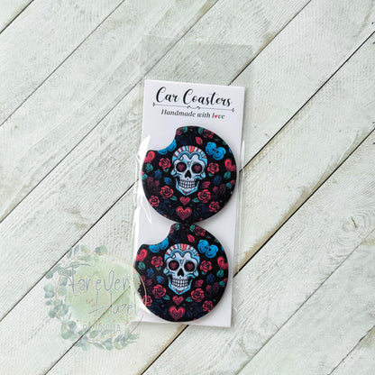 Floral Skulls Car Coaster Set