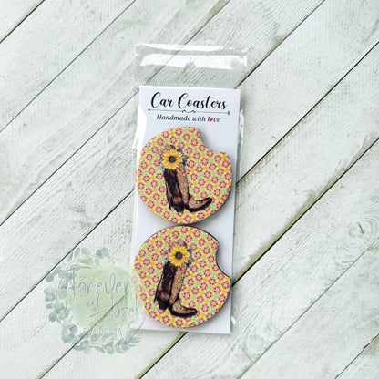 Cowgirl Boots Car Coaster Set