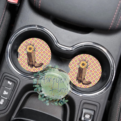 Cowgirl Boots Car Coaster Set