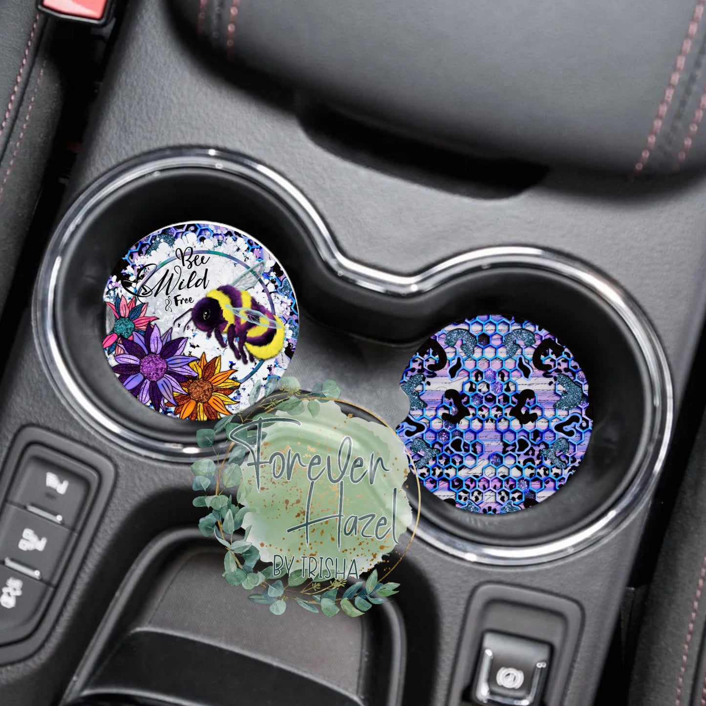 Bee Wild & Free Car Coaster Set