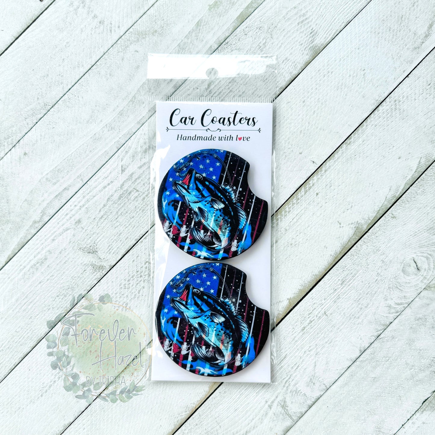 Patriotic Bass Fishing Car Coaster Set