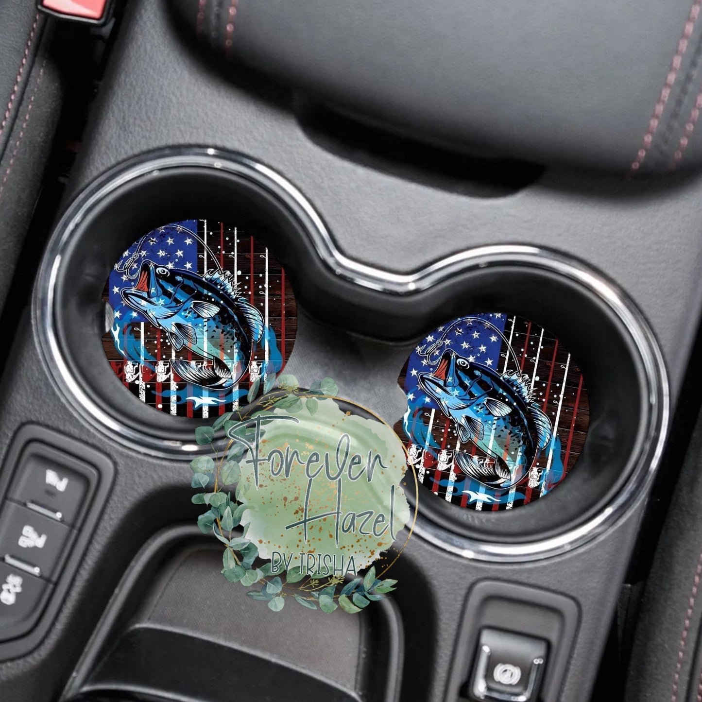 Patriotic Bass Fishing Car Coaster Set