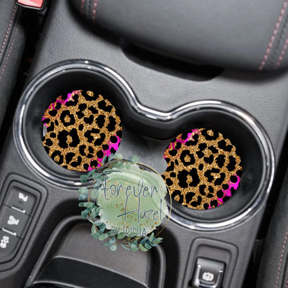 Pink and Cheetah Car Coaster Set
