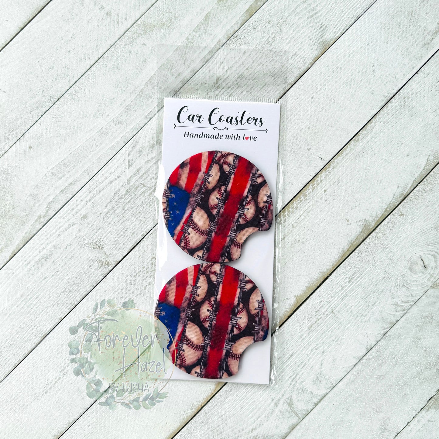 Patriotic Baseballs Car Coaster Set