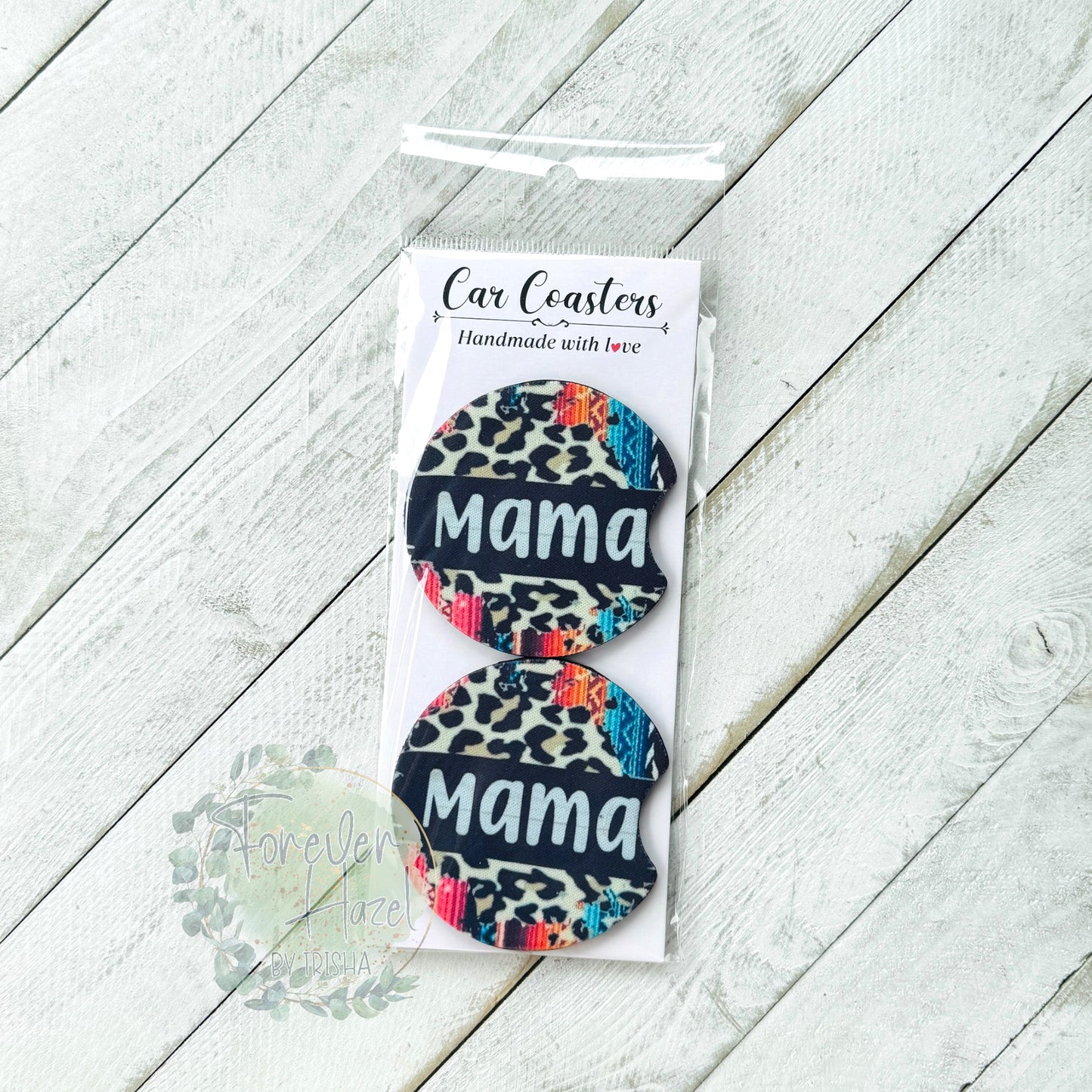 Serape Cheetah Mama Car Coaster Set