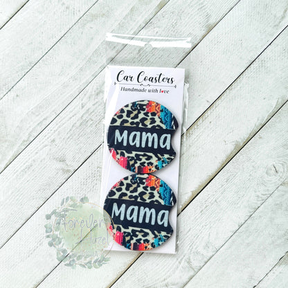 Serape Cheetah Mama Car Coaster Set