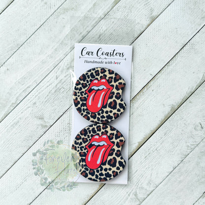 Cheetah Tongue Car Coaster Set