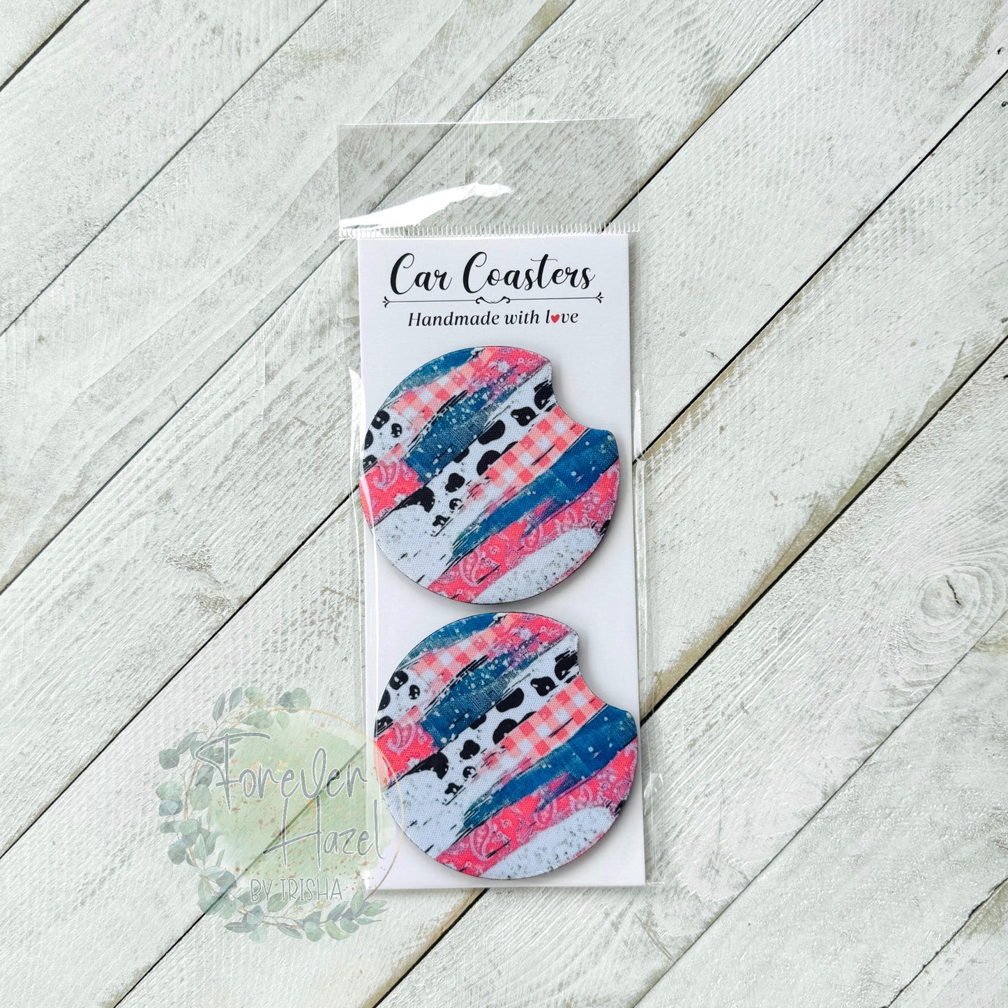 Country Print Car Coaster Set