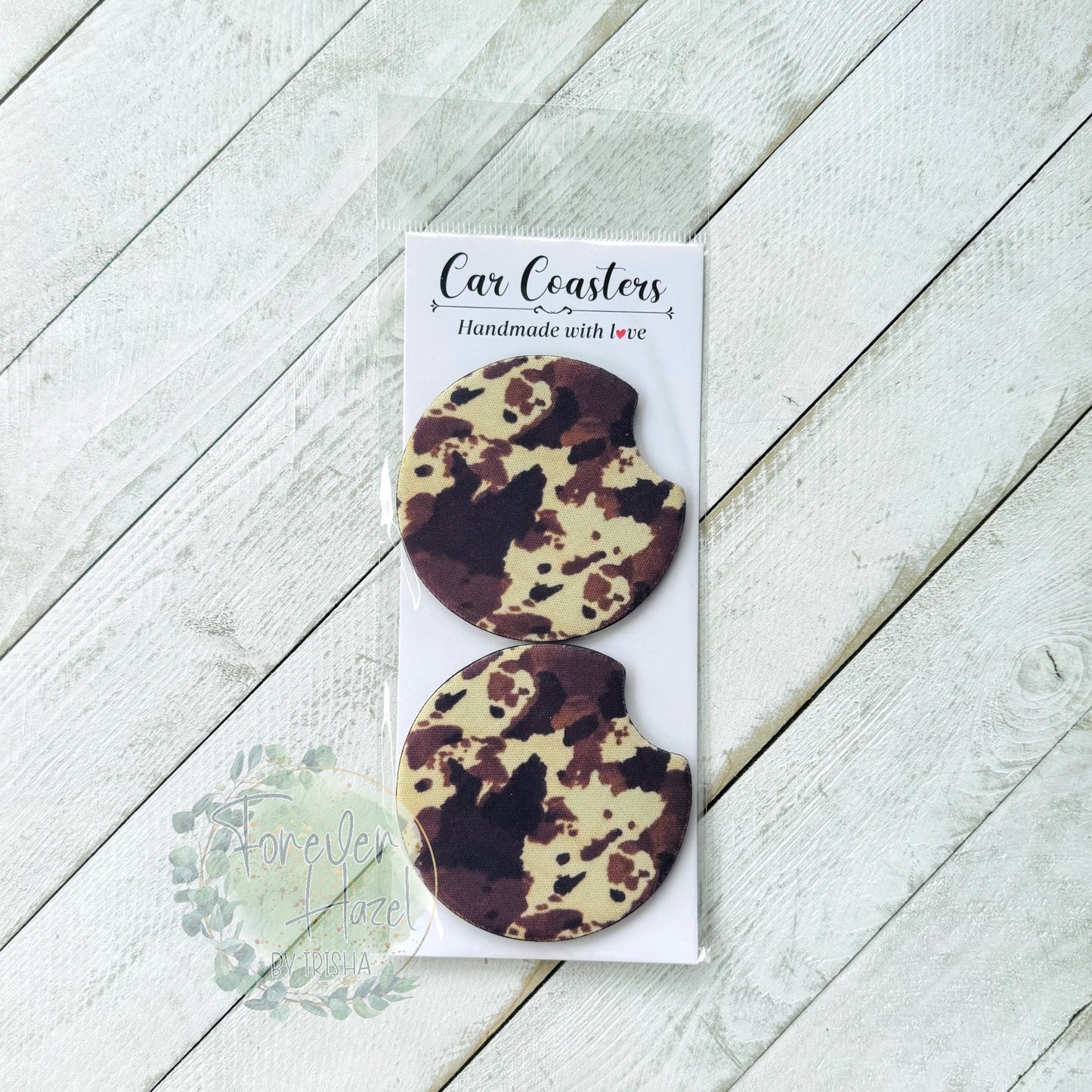 Cow Print Car Coaster Set