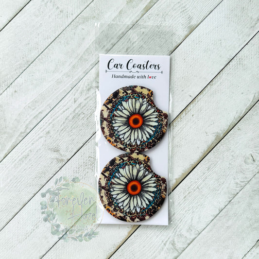 Western Daisy Car Coaster Set