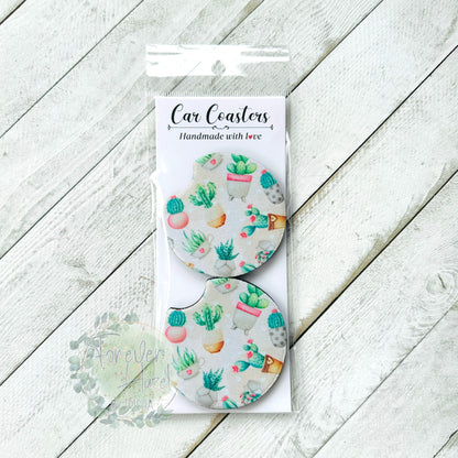 Potted Succulents Car Coaster Set
