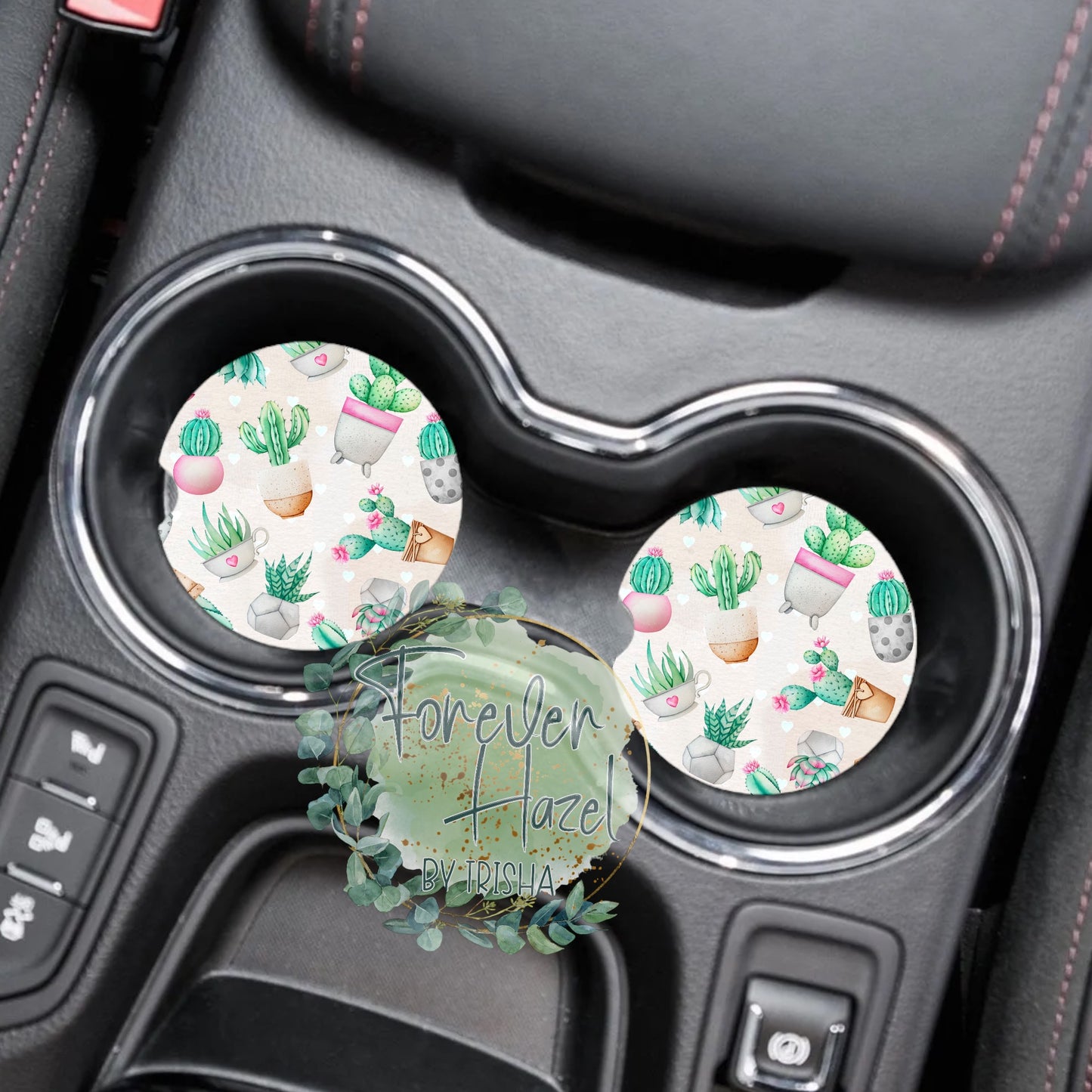 Potted Succulents Car Coaster Set