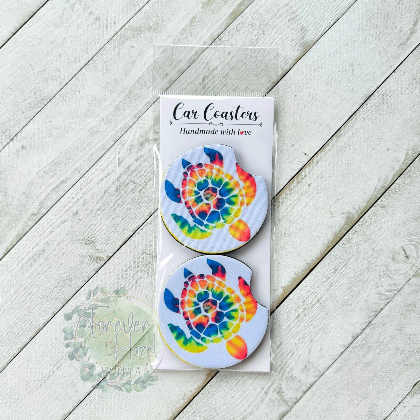 Tie Dye Turtle Car Coaster Set