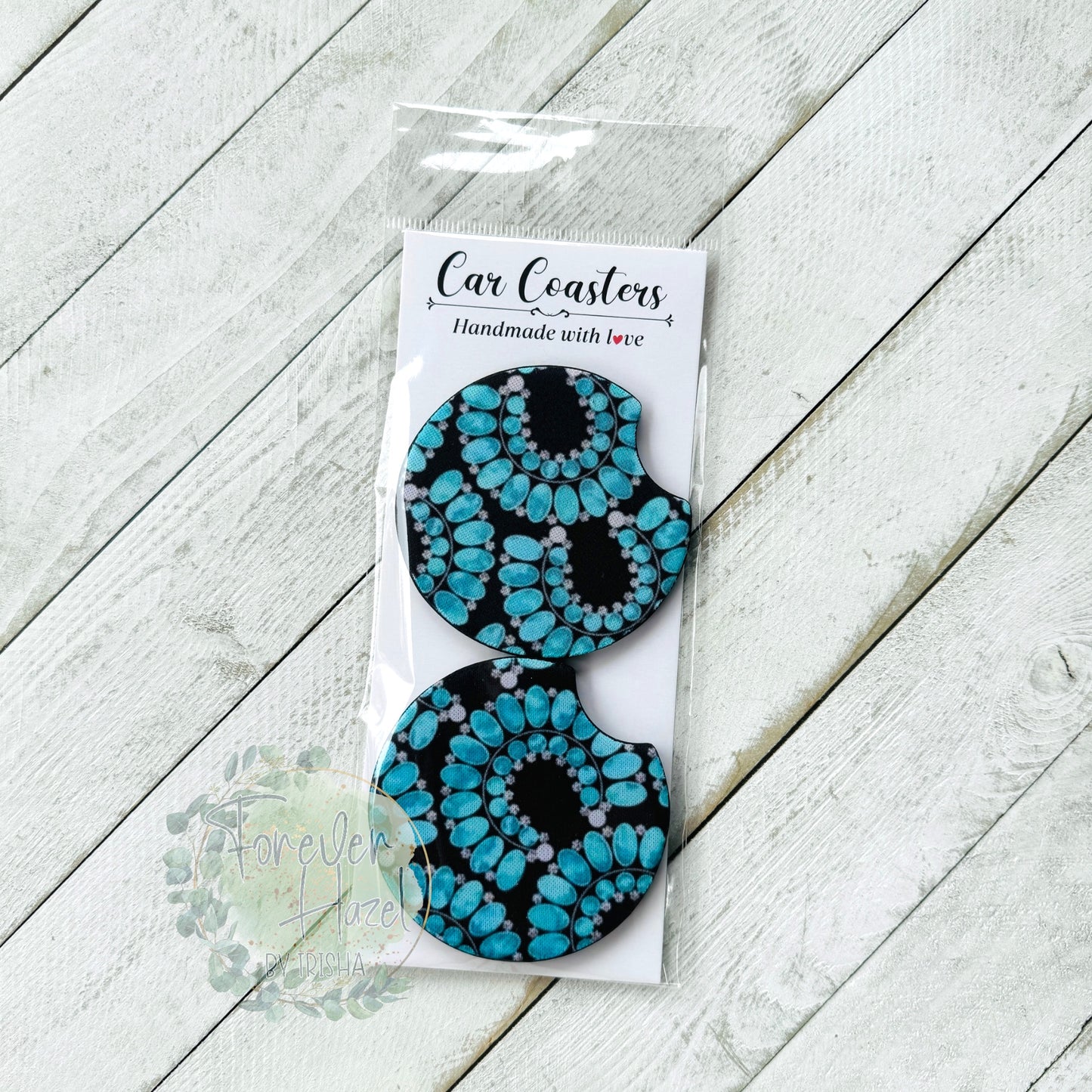Turquoise Jewels Please Car Coaster Set