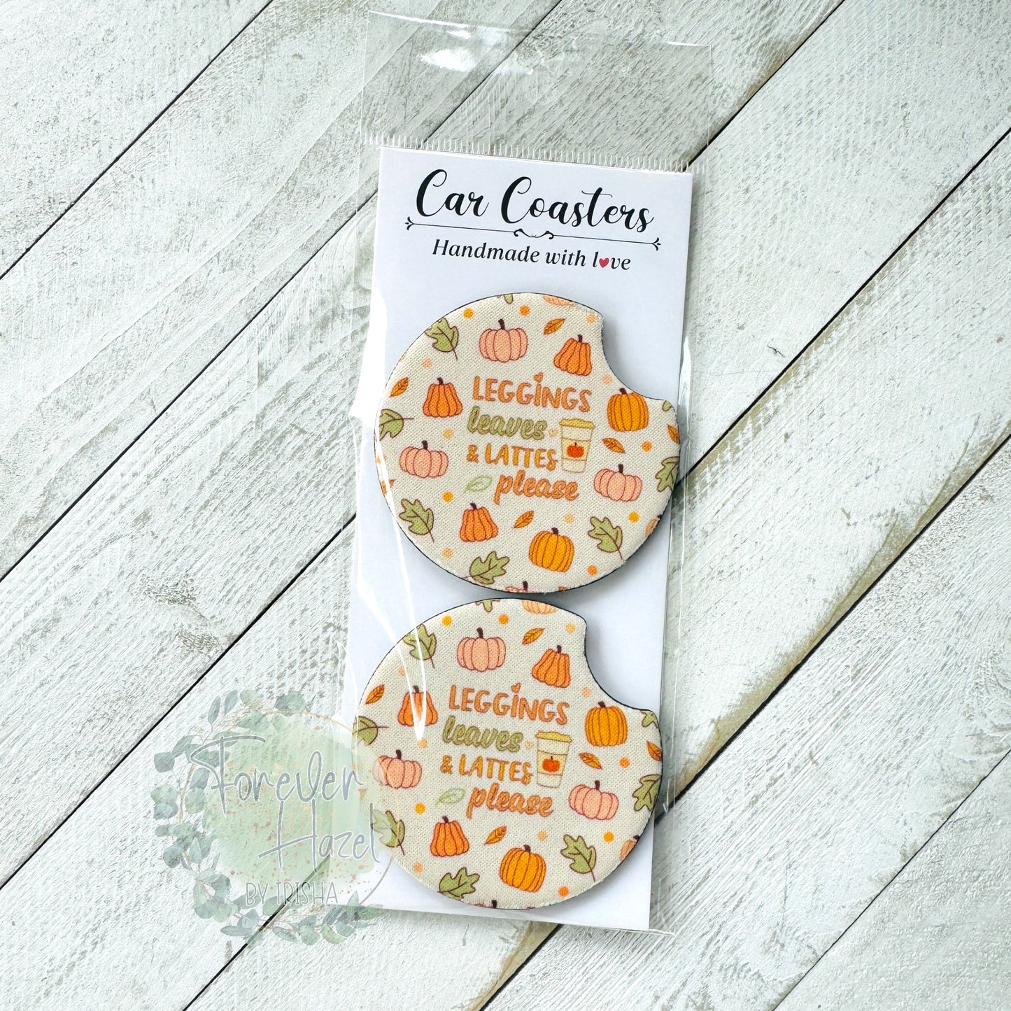 Leggings Leaves and Lattes Please Car Coaster Set