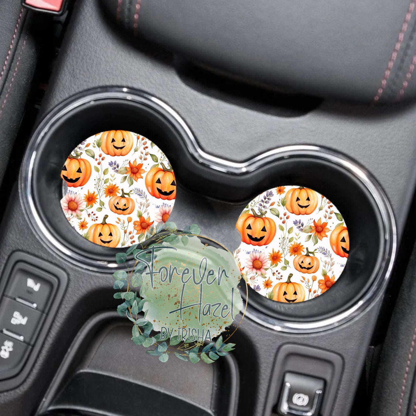 Floral Jack O Lanterns Car Coaster Set