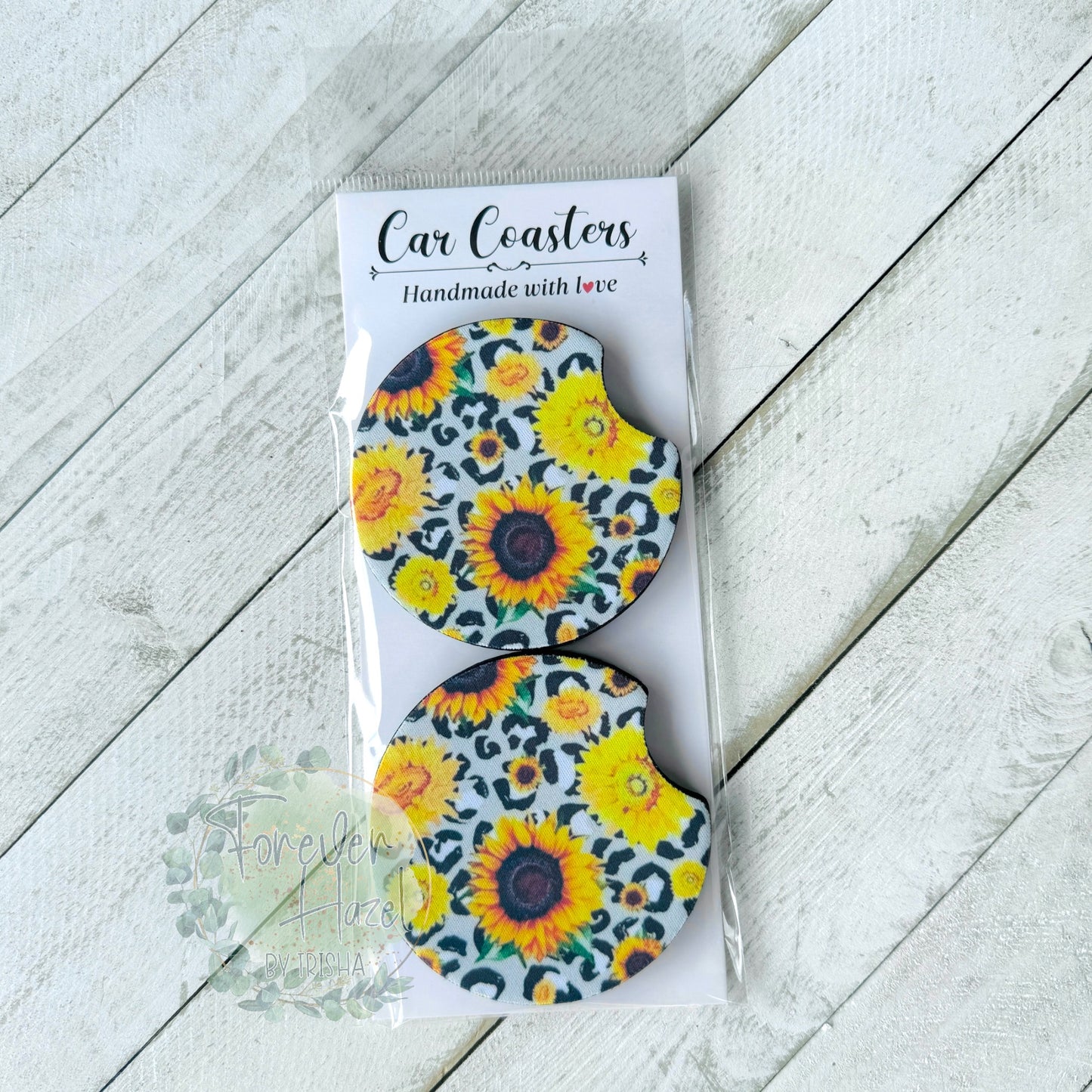 Cheetah Sunflowers Car Coaster Set