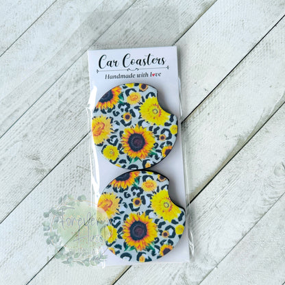 Cheetah Sunflowers Car Coaster Set