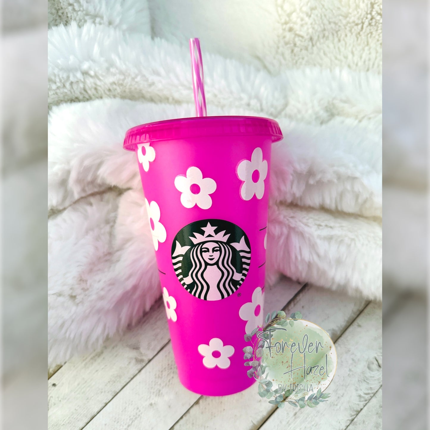 Pink SB Retro Flowers Plastic Tumbler