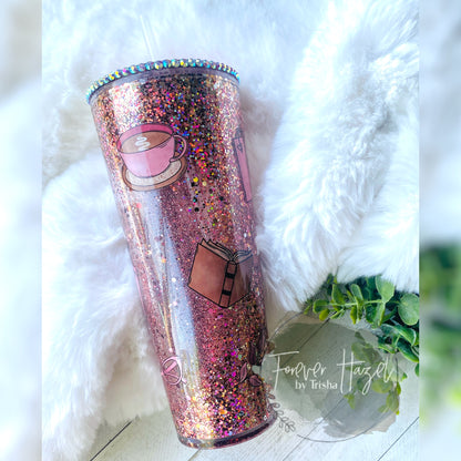 I Like Coffee, Good Books and Silence Glitter Snowglobe Acrylic 24oz Tumbler