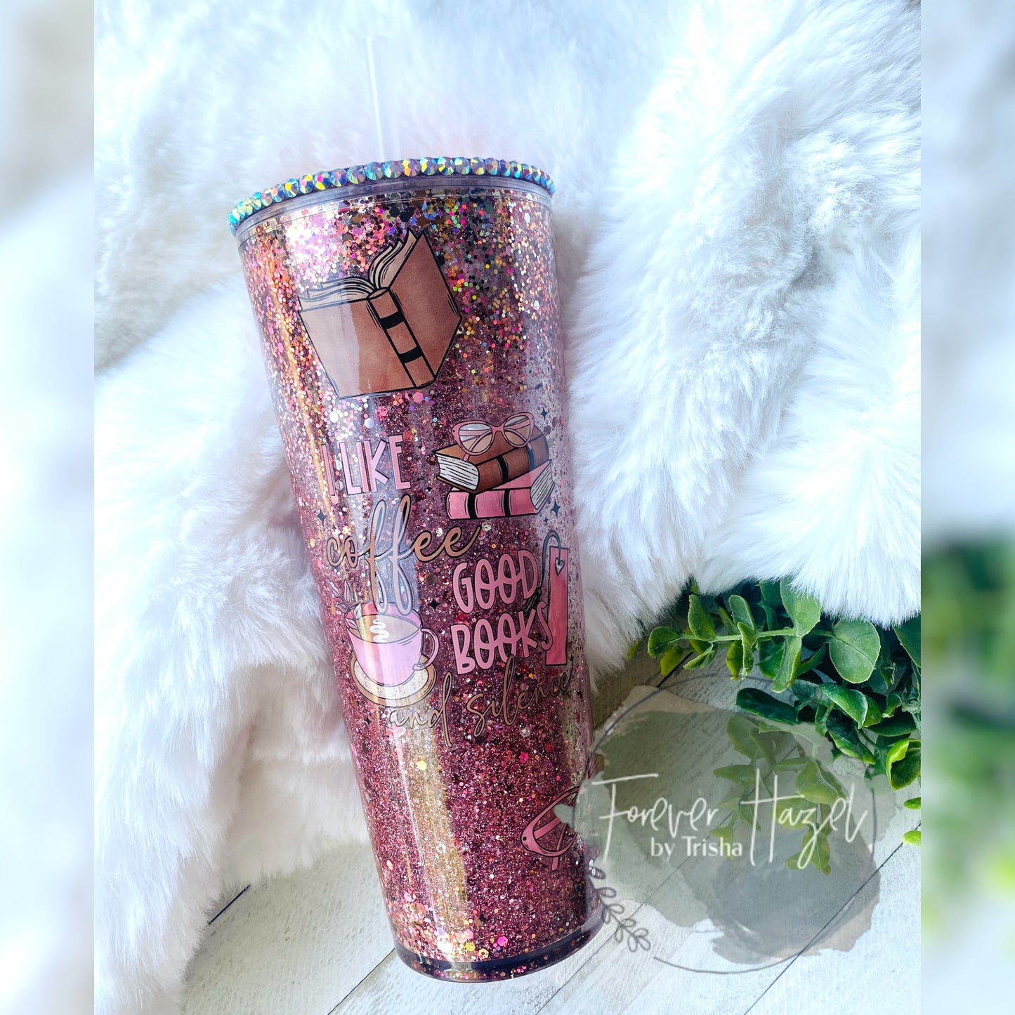 I Like Coffee, Good Books and Silence Glitter Snowglobe Acrylic 24oz Tumbler
