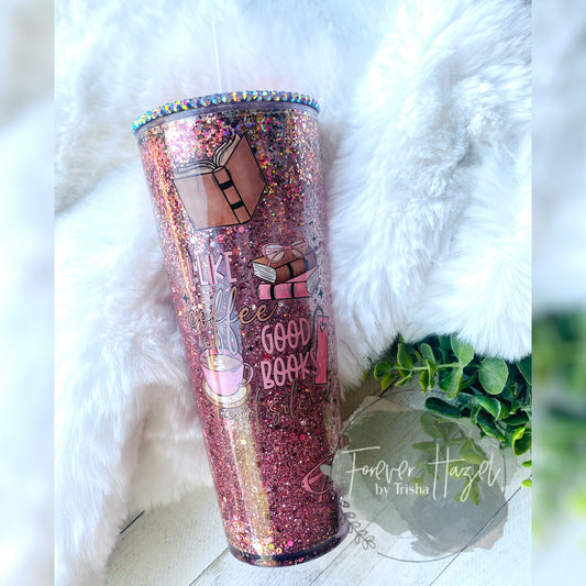 I Like Coffee, Good Books and Silence Glitter Snowglobe Acrylic 24oz Tumbler