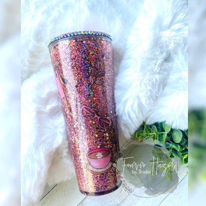 I Like Coffee, Good Books and Silence Glitter Snowglobe Acrylic 24oz Tumbler