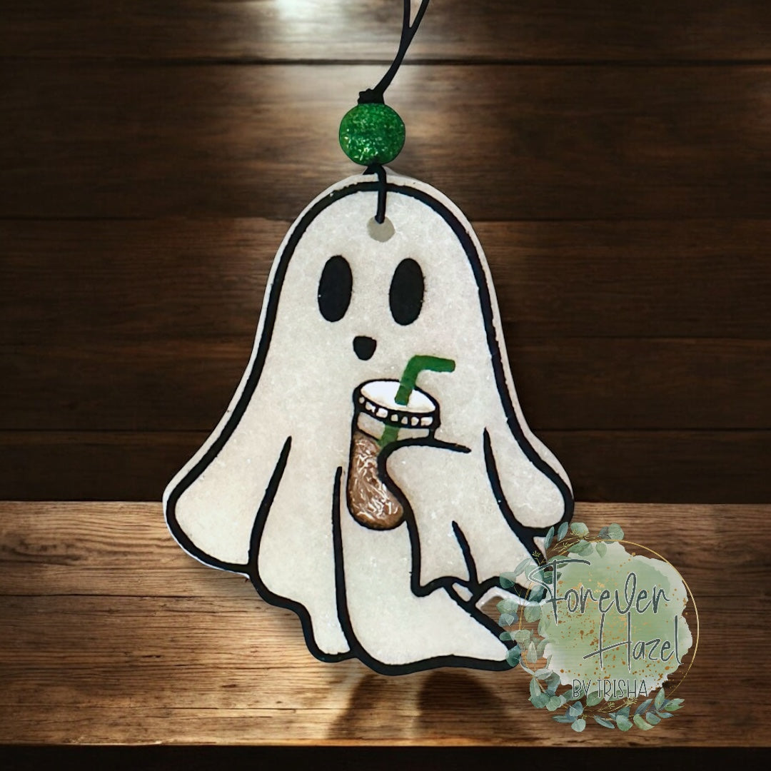 Ghost With Iced Coffee Freshie | Spooky Aroma Bead Air Freshener