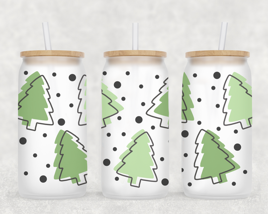 Trees and Dots 16oz Frosted Glass Can