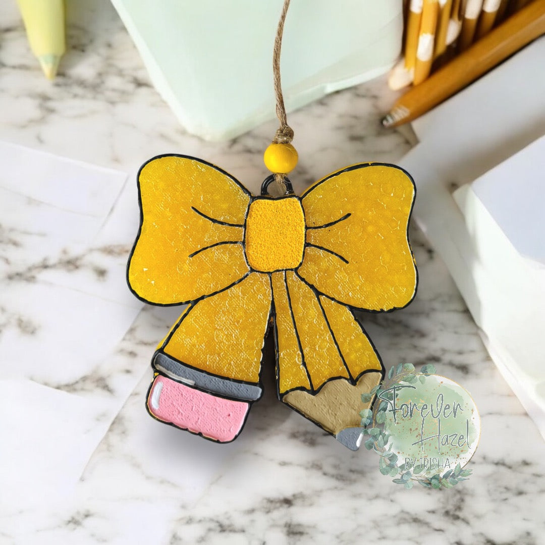 Yellow Pencil Bow Freshie