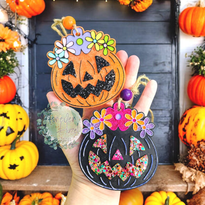 Floral Jack-O-Lantern Freshie | Halloween Aroma Bead Air Freshener