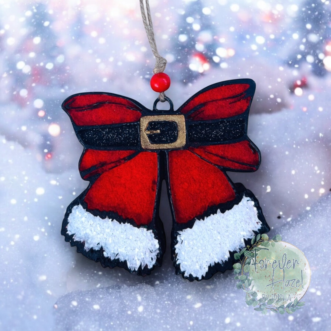 Flocked, Velvet Look Santa Bow Freshie