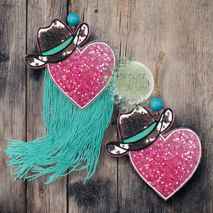 Cowhide Cowboy Hat Heart Freshie