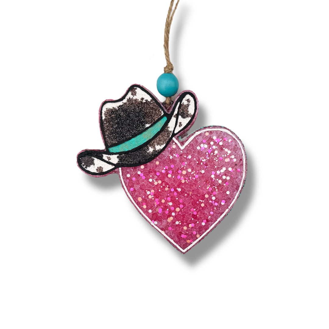 Cowhide Cowboy Hat Heart Freshie
