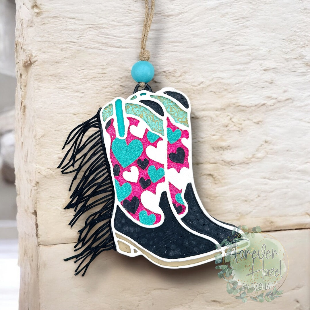Punchy Hearts Cowgirl Boot Freshie: Valentines Day Aroma Bead Air Freshener